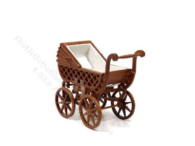 (image for) Miniature Walnut Baby Carriage for Dollhouses