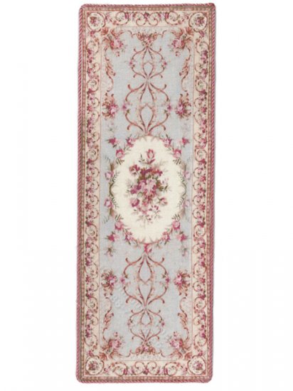 (image for) Miniature Long 'Josie' Runner Rug - Blue and Cream w Pink Roses
