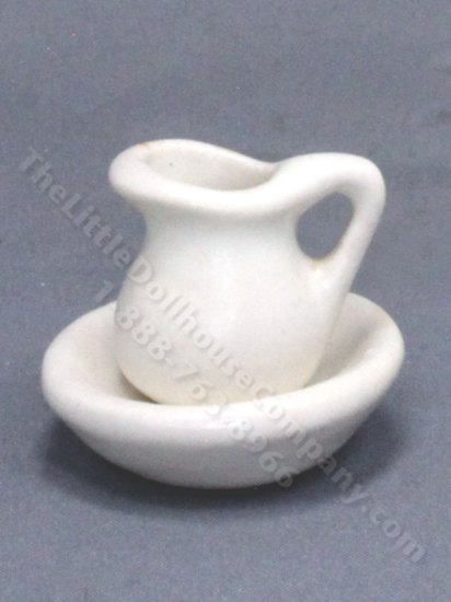 (image for) Miniature Ceramic Pitcher And Bowl For Dollhouses