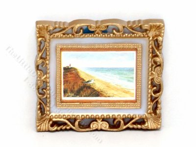 (image for) Miniature Beach Painting in Gold Frame for Dollhouses