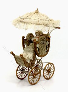 (image for) Miniature Baby in Wicker Pram for Dollhouses