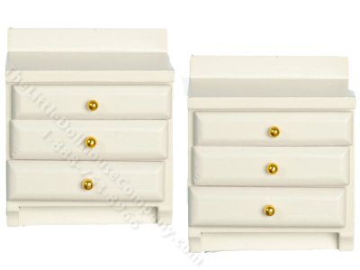 (image for) Miniature Pair of White Nightstands for Dollhouses