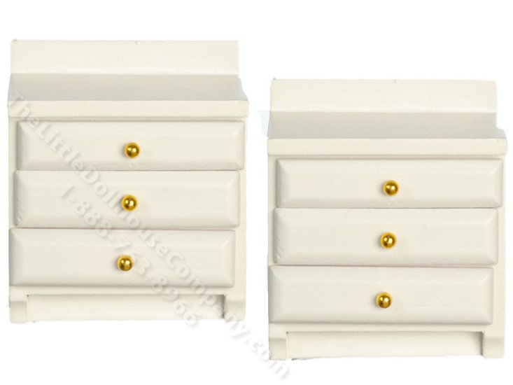 (image for) Miniature Pair of White Nightstands for Dollhouses