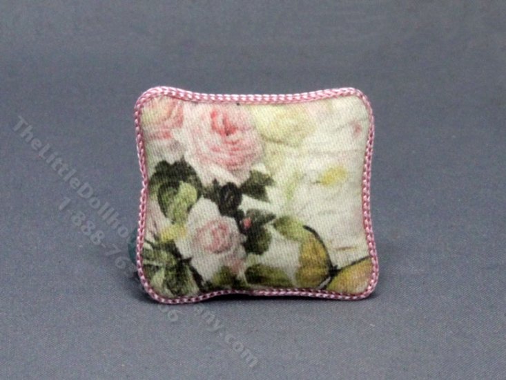 (image for) Miniature Pink Rose and Butterfly Pillow for Dollhouses