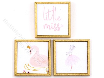 (image for) Miniature Trio of Square Framed Ballerina Prints on Wood