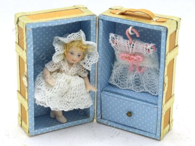 (image for) Miniature Porcelain Doll in a Traveling Chest