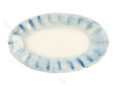 (image for) Miniature Ceramic Oval Platter with Blue Scalloped Petal Edges