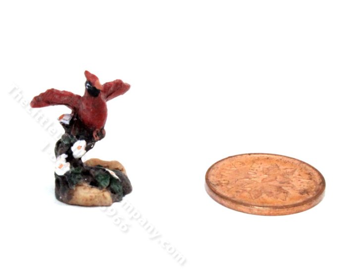 (image for) Miniature Cardinal on Branch Figurine for Dollhouses