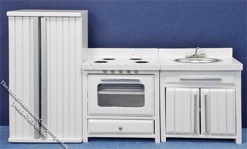 (image for) Miniature 3 Piece White Kitchen Set for Dollhouses