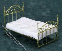 (image for) Dollhouse Miniature Brass Single Bed with Mattress