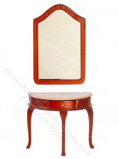 (image for) Miniature Demi-Table and Mirror for Dollhouses - Walnut