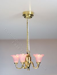 (image for) Miniature LED Pink Tulip 5-Arm Chandelier with Wand for Dollhouse