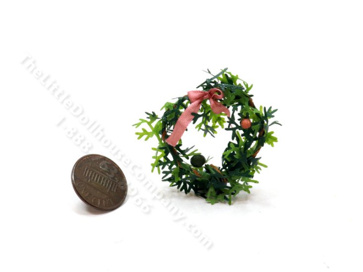 (image for) Miniature Wreath with Pink Bow for Dollhouses