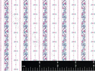 (image for) Pink Floral Stripe Miniature Wallpaper for Dollhouses