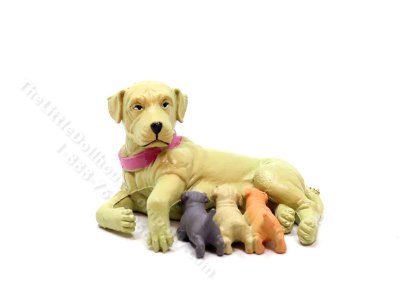 (image for) Miniature Golden Retriever Mother Dog with Puppies for Dollhouses