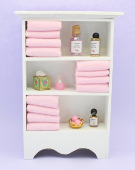 (image for) Miniature Bathroom Shelf Unit with Pink Towels
