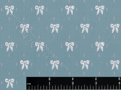 (image for) White Bows on Blue Pattern Miniature Wallpaper for Dollhouses