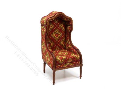 (image for) Miniature Walnut Upholstered Porter Chair for Dollhouses