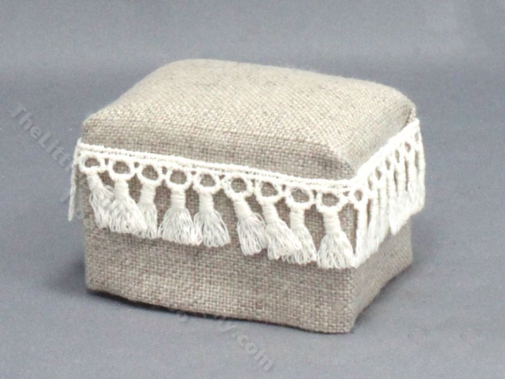 (image for) Miniature Tan Fringe Ottoman for Dollhouses