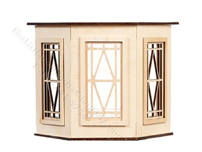 (image for) Miniature Prairie Diamond Bay Window, Flat Top, for Dollhouses