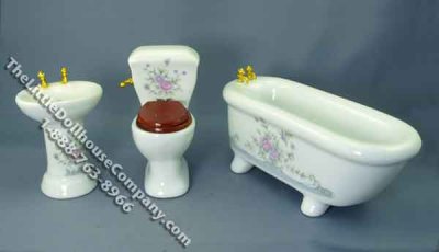 (image for) Miniature Decorated Porcelain Bathroom Set for Dollhouses
