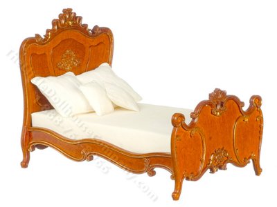 (image for) Miniature Walnut American Victorian Double Bed for Dollhouses