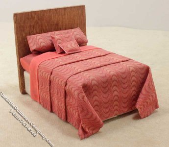 (image for) 1/2" Scale Brown w/Orange Bedding Bed for Dollhouses