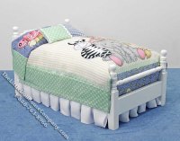 (image for) Miniature White Wooden Decorated Bed for Dollhouses