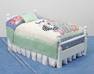(image for) Miniature White Wooden Decorated Bed for Dollhouses
