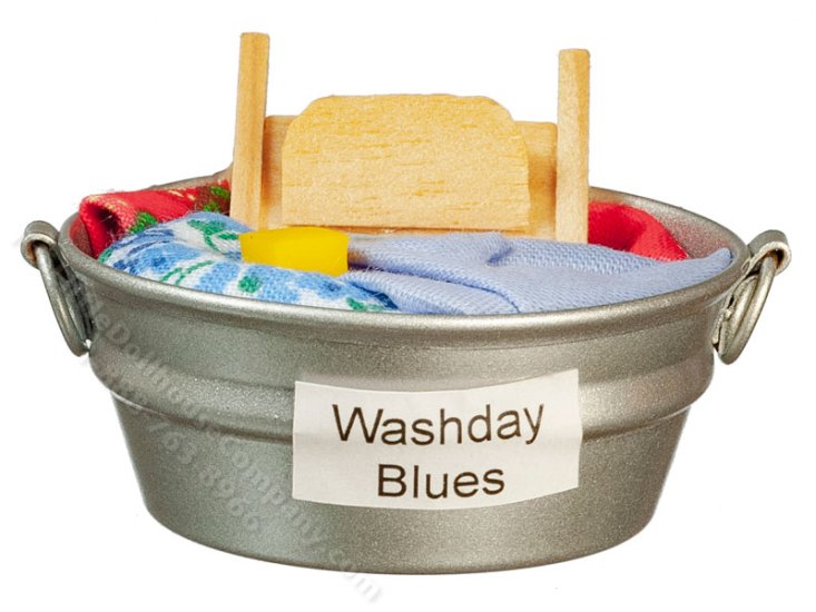 (image for) Miniature Metal Tub with Laundry for Dollhouses