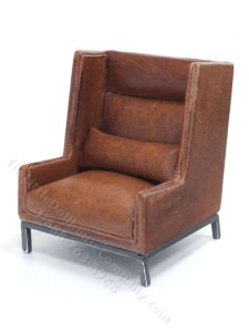 (image for) Miniature Cognac Leather Highback Chair by PRD Miniatures