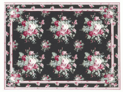 (image for) Miniature Medium Scale Sized Black Rug with Pink Roses