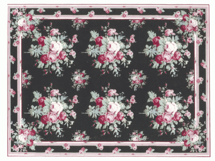 (image for) Miniature Medium Scale Sized Black Rug with Pink Roses