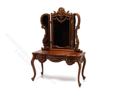 (image for) Miniature Hinged Mirror Dressing Table for Dollhouses - Walnut
