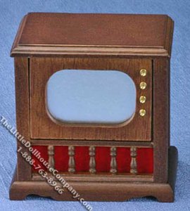 (image for) Dollhouse Scale Model Walnut Console TV