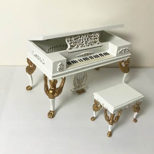 (image for) Miniature White Organ Piano Set for Dollhouses