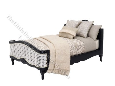 (image for) Miniature Double Bed, Black and Caned with Bedding by Carol Moore