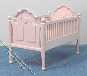 (image for) Miniature Pink Crib with Pink Linen for Dollhouses