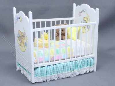 (image for) Miniature White Crib Dressed in Yellow and Green