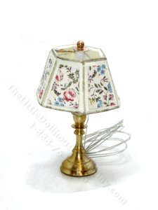 (image for) Miniature Brass Lamp with Floral Shade