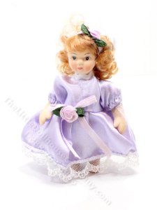 (image for) Miniature Little Girl in Purple Satin Dress for Dollhouses