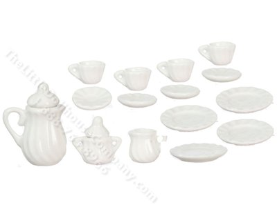 (image for) Miniature 17pc White Ribbed Tea Set for Dollhouses