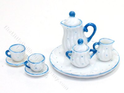 (image for) Miniature Light Blue Dots 10pc Tea Set for Dollhouses