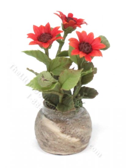 (image for) Dollhouse Miniature Red Gerber Daisies in Round Vase