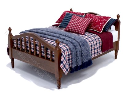 (image for) Miniature Modern White Bed Dressed in Red and Navy Plaid