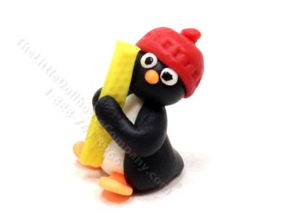 (image for) Miniature Penguin Figurine with Skis for Dollhouses
