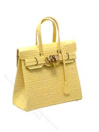 (image for) Miniature Yellow Handbag w/Metal Feet & Lock for Dollhouses
