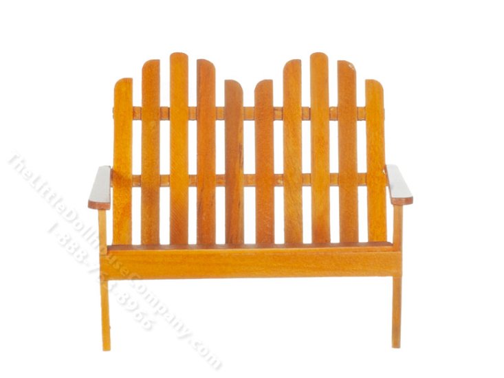 (image for) Miniature Walnut Two Seat Adirondack Bench for Dollhouses