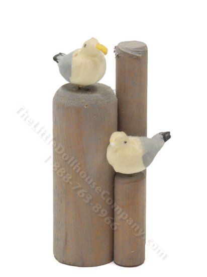 (image for) Vintage Miniature Seagulls on Wood Pilings for Dollhouses