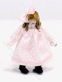 (image for) Miniature Doll in a Pink Polka Dot Dress by Maureen Thomas